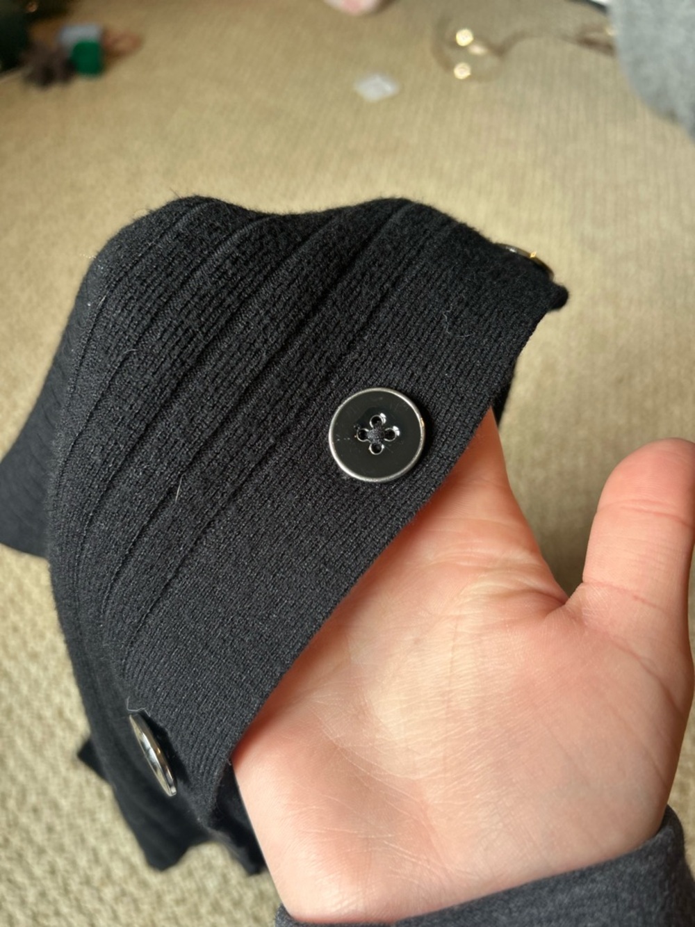 Talbots Black Ribbed Button-Front Long Cardigan - Picture 4 of 4